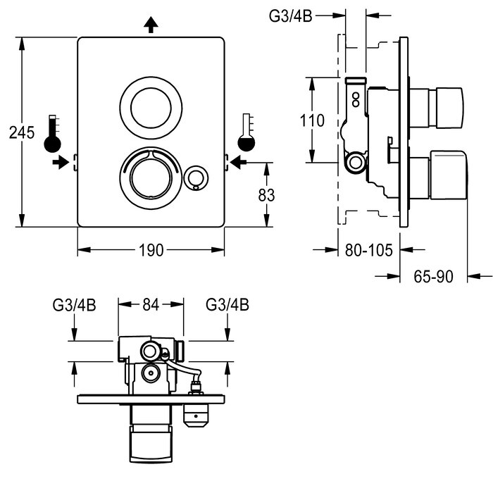 04726-F5-1.8 - Miscelatore termostatico antiscottatura per piccole utenze,  1 M a tenuta piana, campo di regolazione: 30-65 °C - BRV